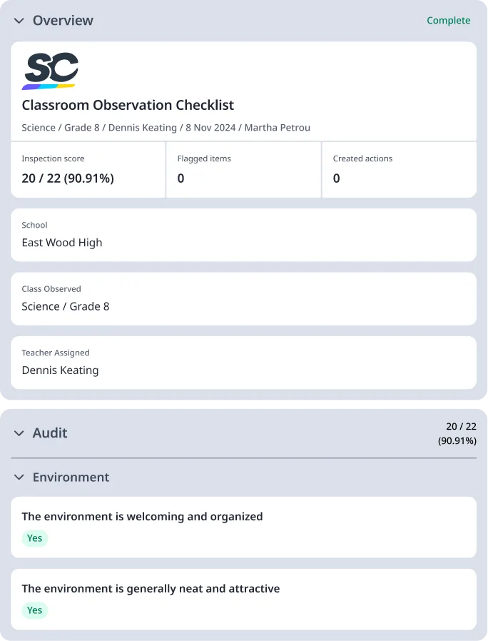 classroom observation checklist