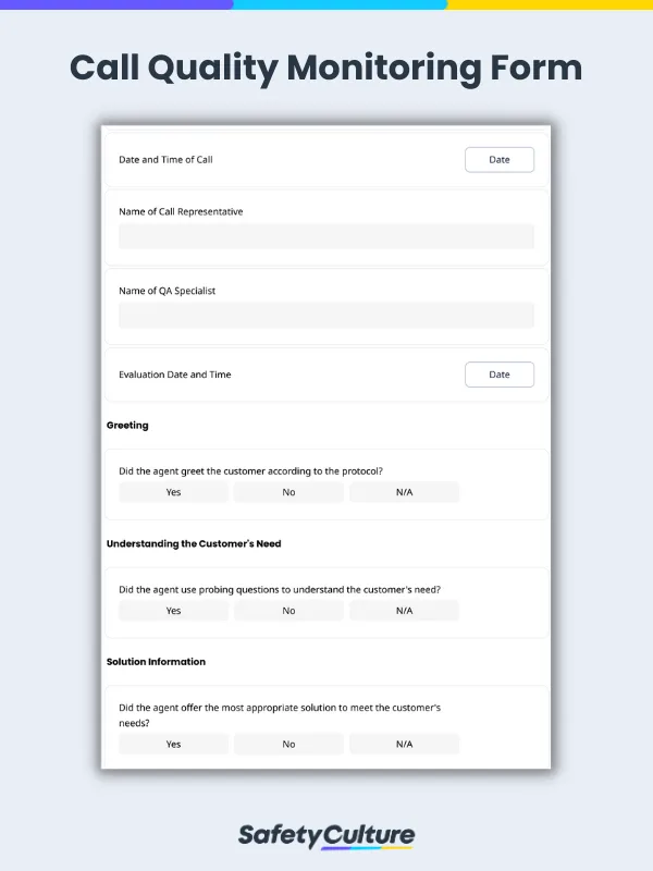 Call Quality Monitoring Form