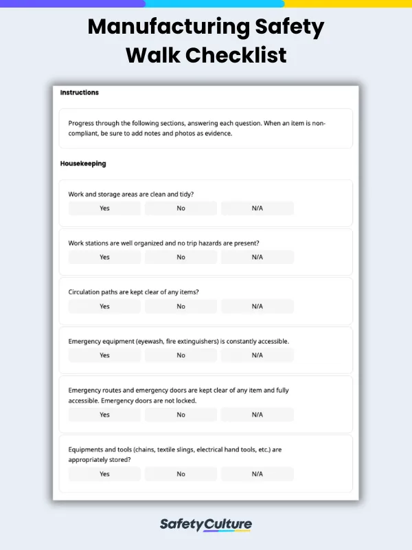 Manufacturing Workplace Safety Walk Checklist