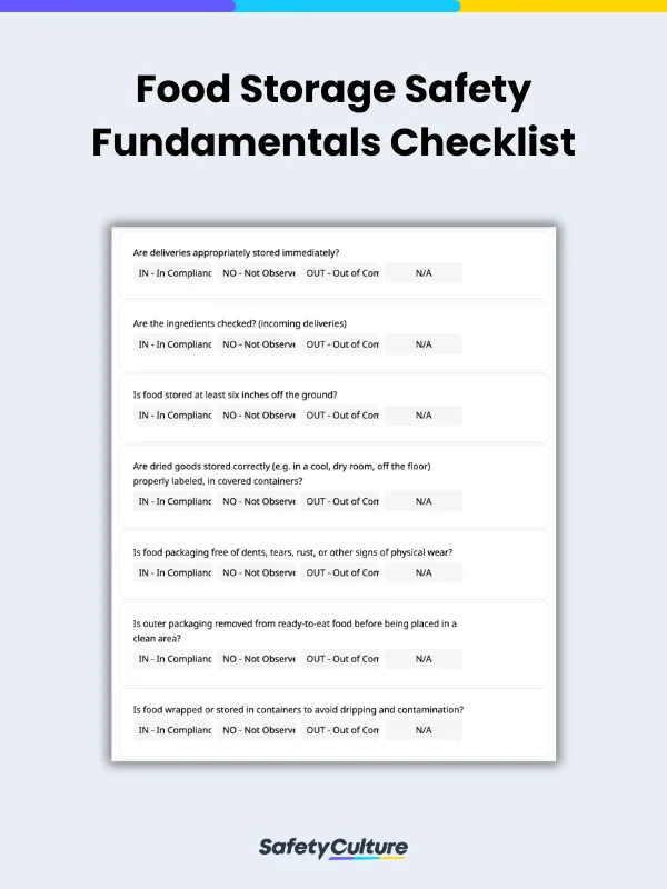 Food Storage Safety Fundamentals Checklist