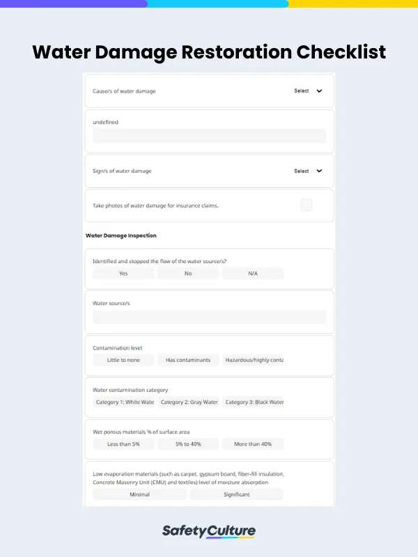 Free Water Damage Restoration Checklist | PDF | SafetyCulture