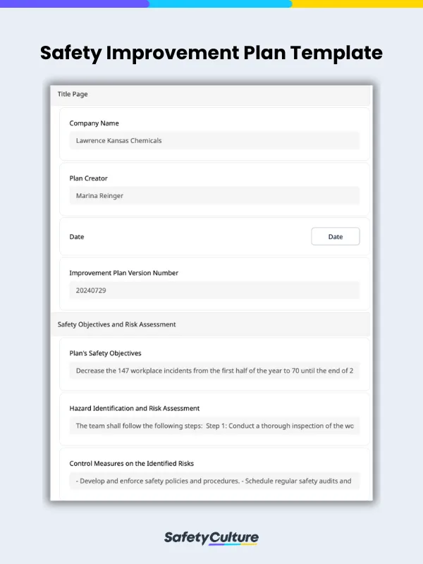 Safety Improvement Plan Template