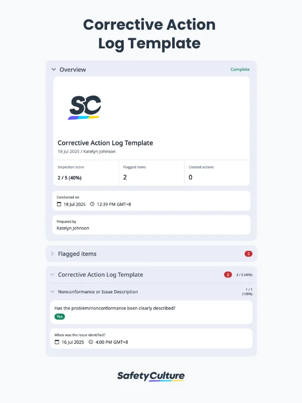 Corrective Action Log Template