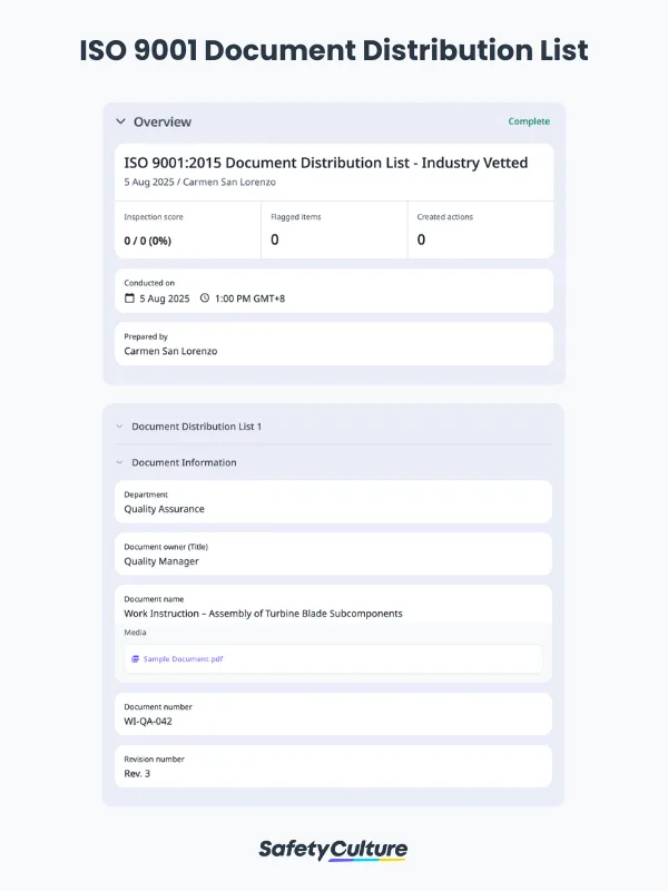 Free ISO 9001 Document Distribution List | PDF | SafetyCulture