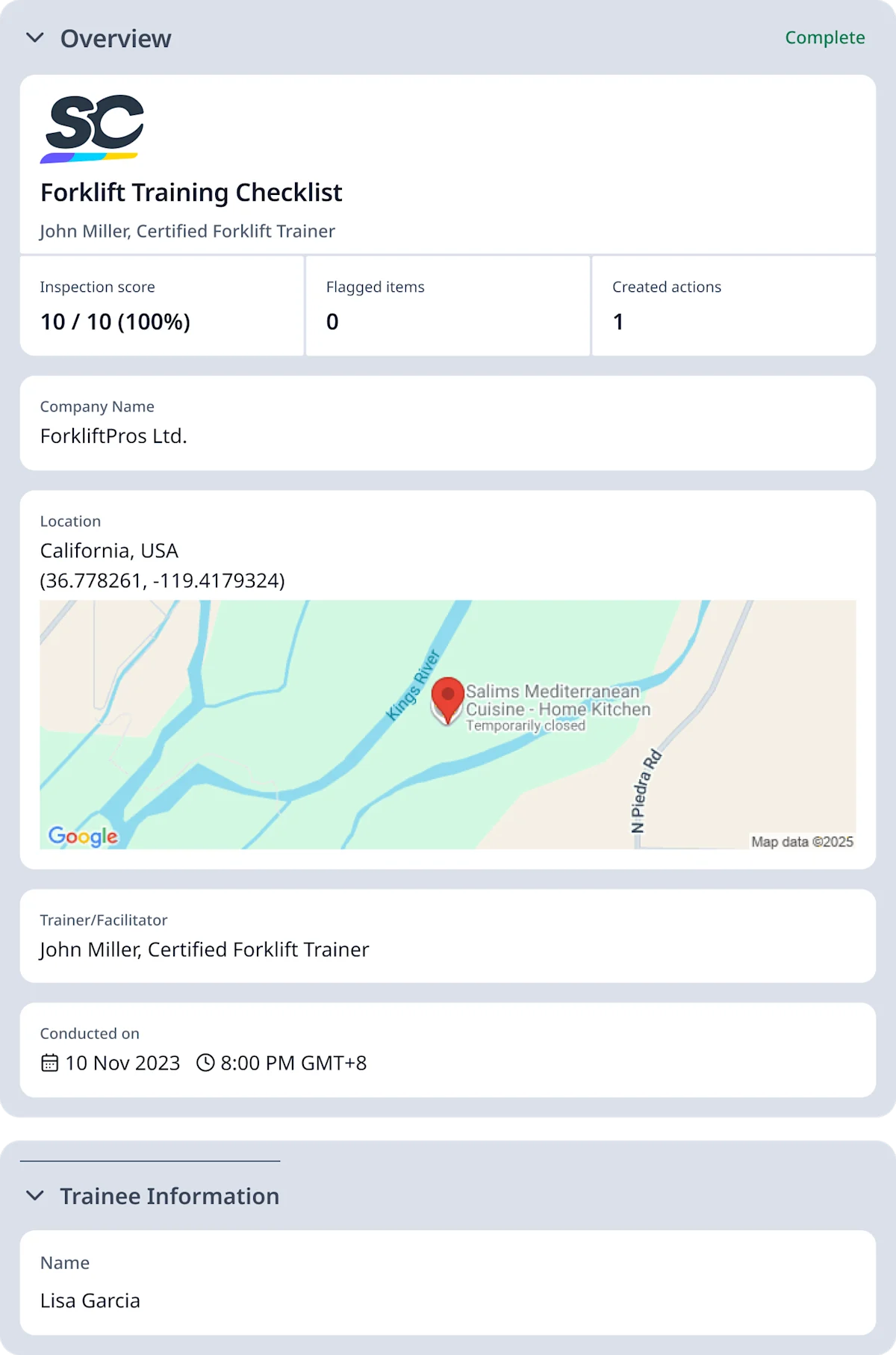 Digital Forklift Training Checklist
