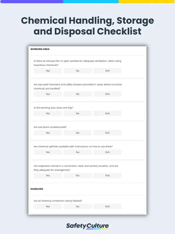 Chemical Handling, Storage, and Disposal Checklist