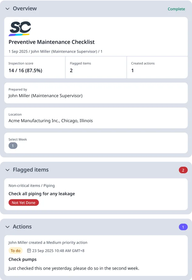 Preventive Maintenance Checklist Digital Report