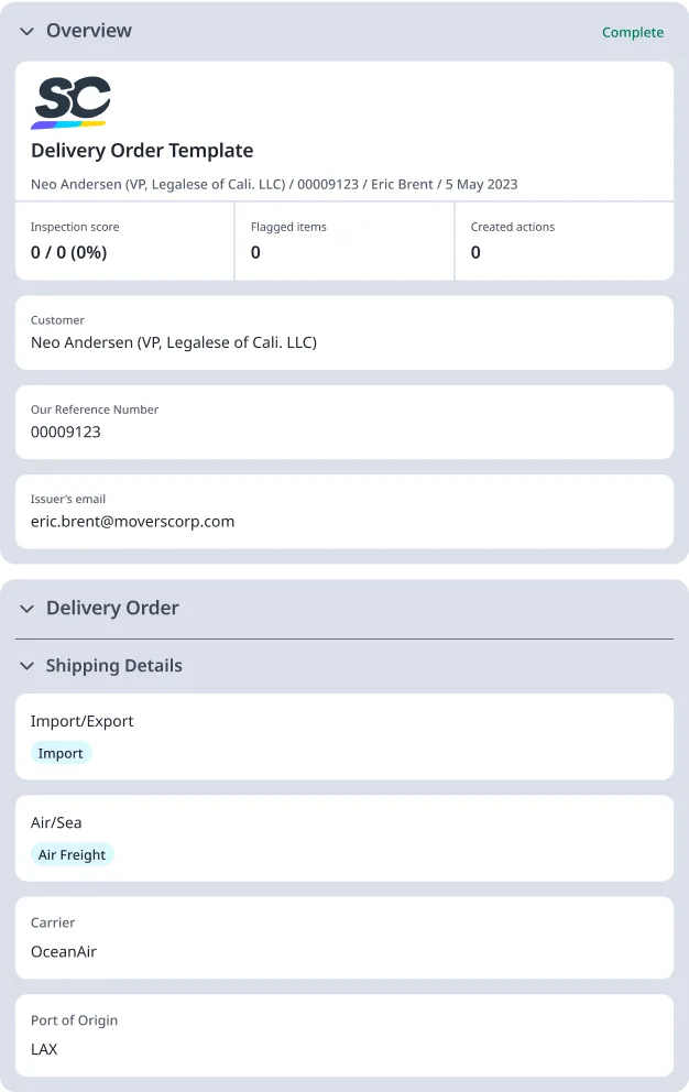 Delivery Order Template Digital Report