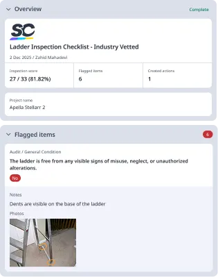 Image of sample report of Ladder Inspection Checklist - Industry Vetted