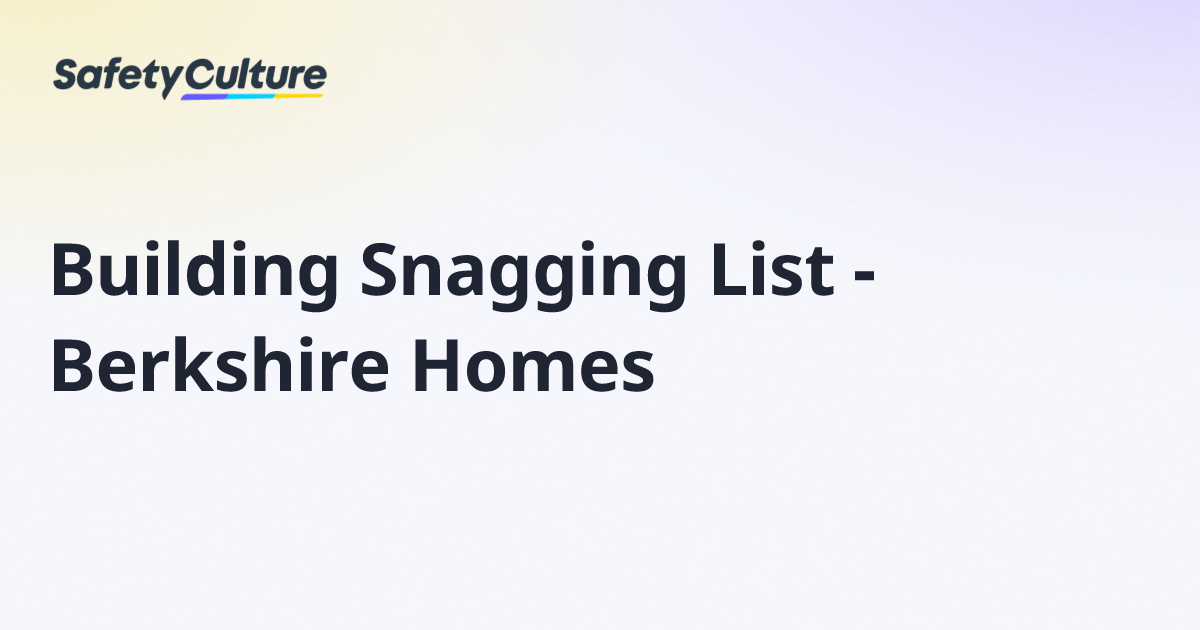 Building Snagging List - Berkshire Homes | Free Template