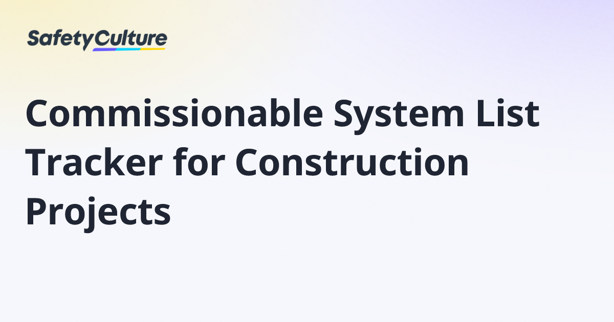 Commissionable System List Tracker for Construction Projects | Free ...