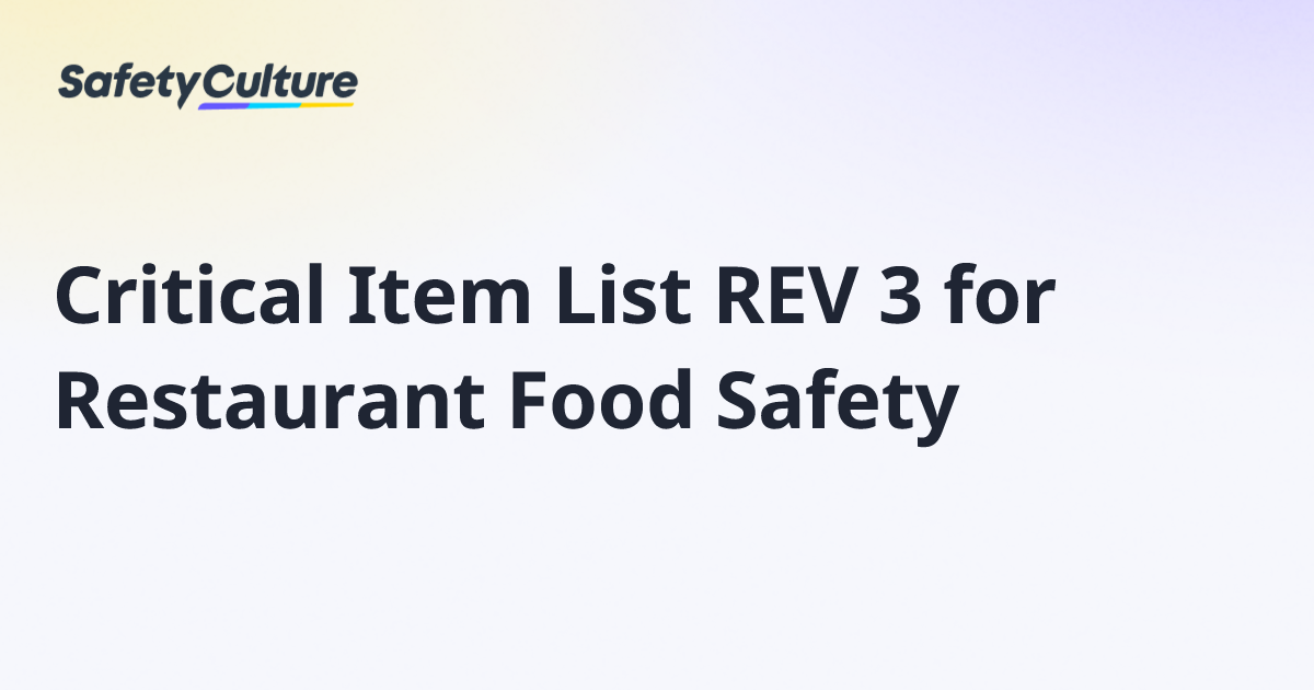 Critical Item List REV 3 for Restaurant Food Safety | Free Template