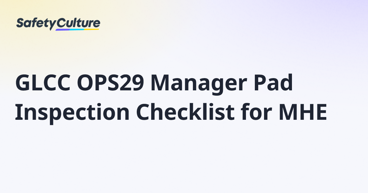 GLCC OPS29 Manager Pad Inspection Checklist for MHE | Free Template