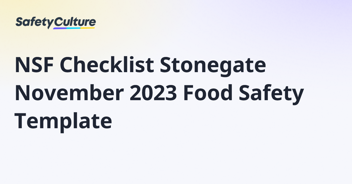 NSF Checklist Stonegate November 2023 Food Safety Template | Free Template