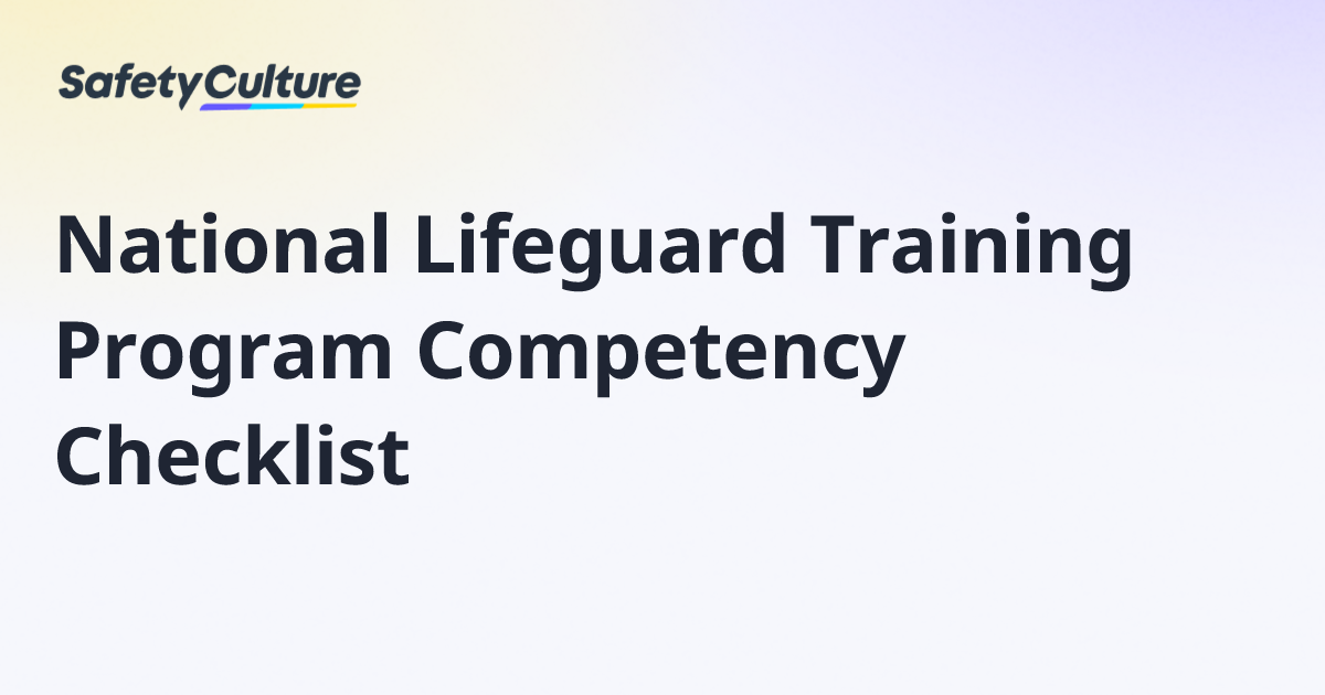 National Lifeguard Training Program Competency Checklist | Free Template