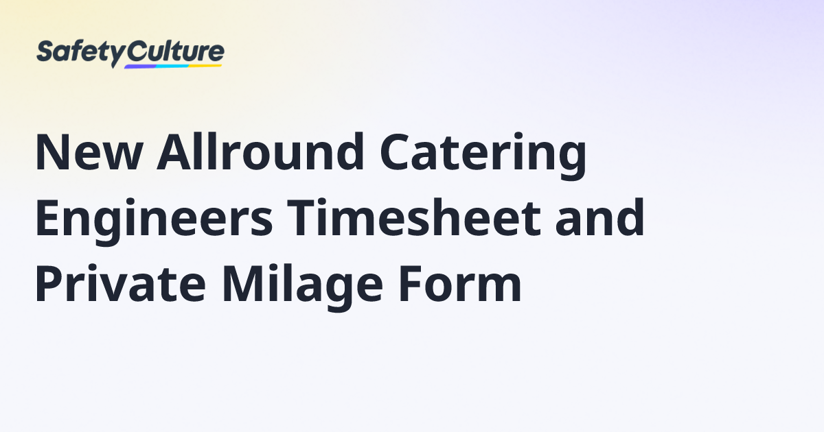New Allround Catering Engineers Timesheet and Private Milage Form ...