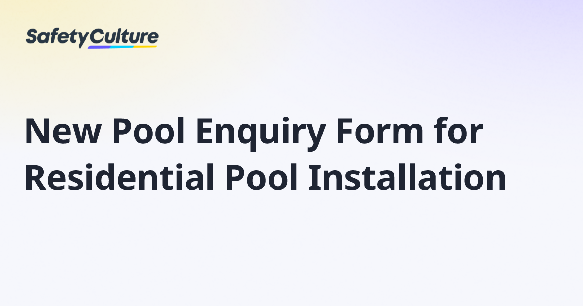 New Pool Enquiry Form for Residential Pool Installation | Free Template