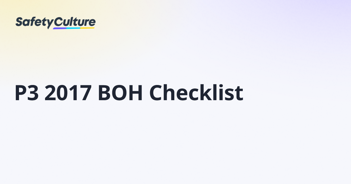 P3 2017 BOH Checklist | Free Template