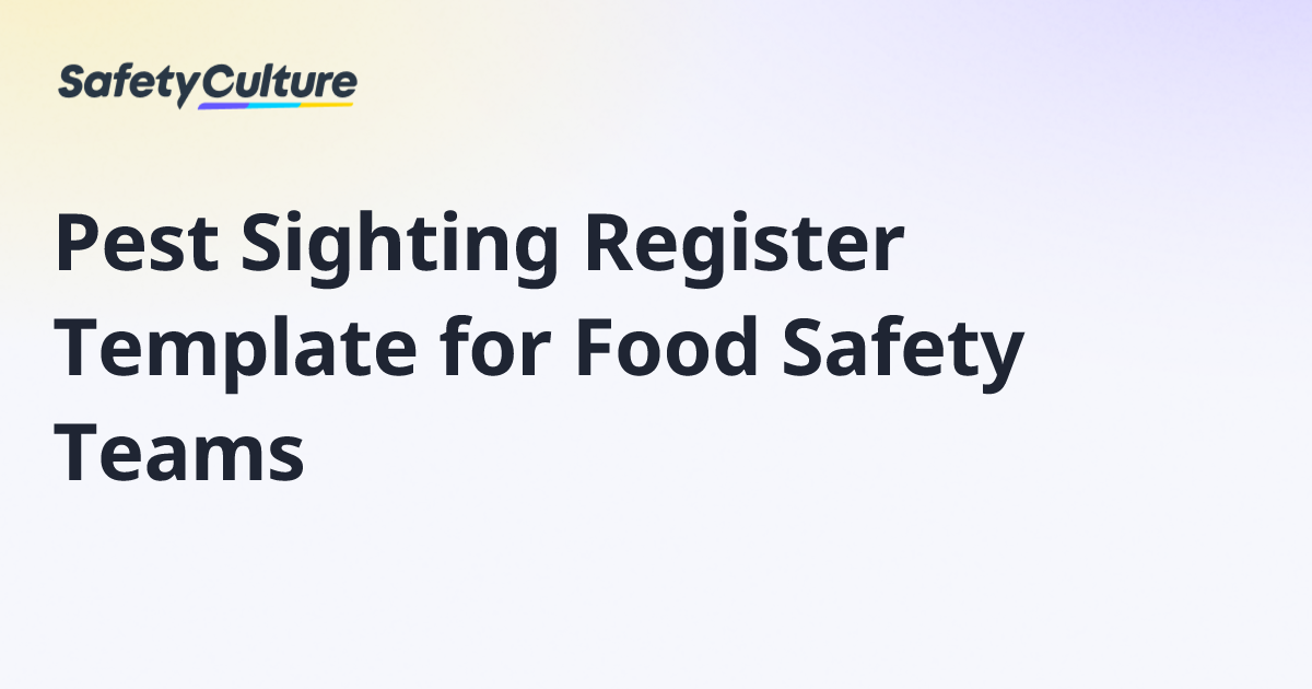 Pest Sighting Register Template for Food Safety Teams | Free Template