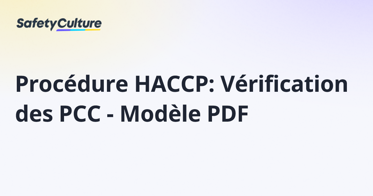 Procédure HACCP: Vérification des PCC - Modèle PDF | Free Template