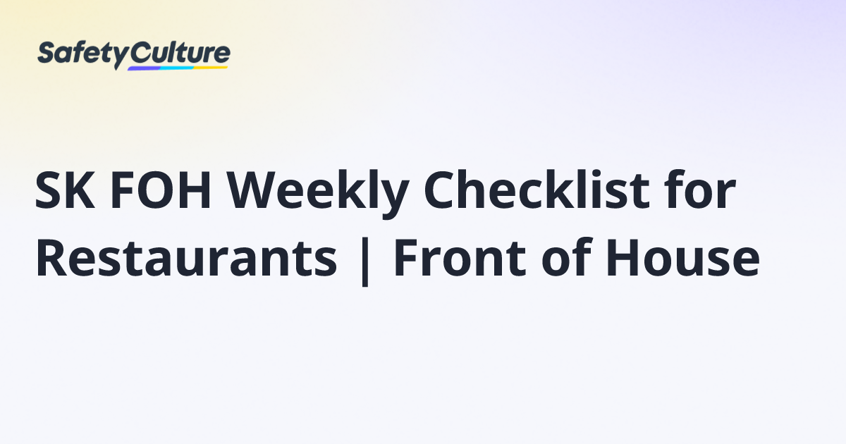 SK FOH Weekly Checklist for Restaurants | Front of House | Free Template