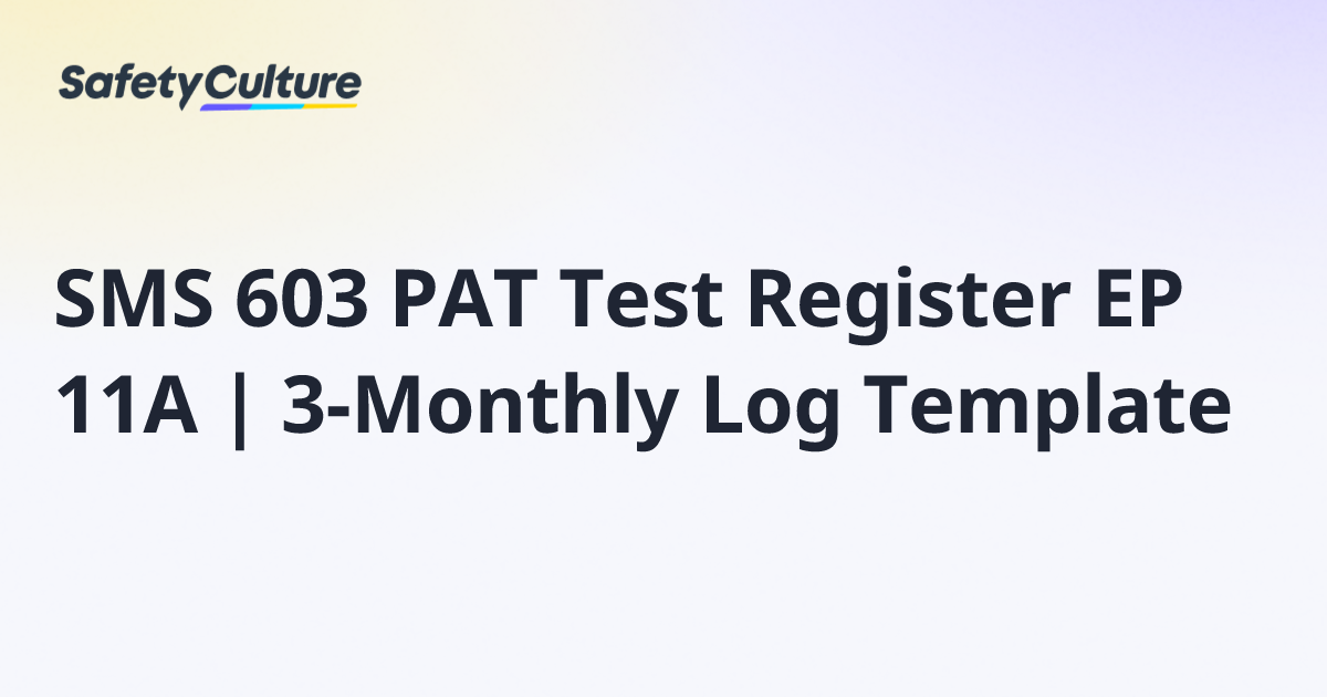 SMS 603 PAT Test Register EP 11A | 3-Monthly Log Template | Free Template