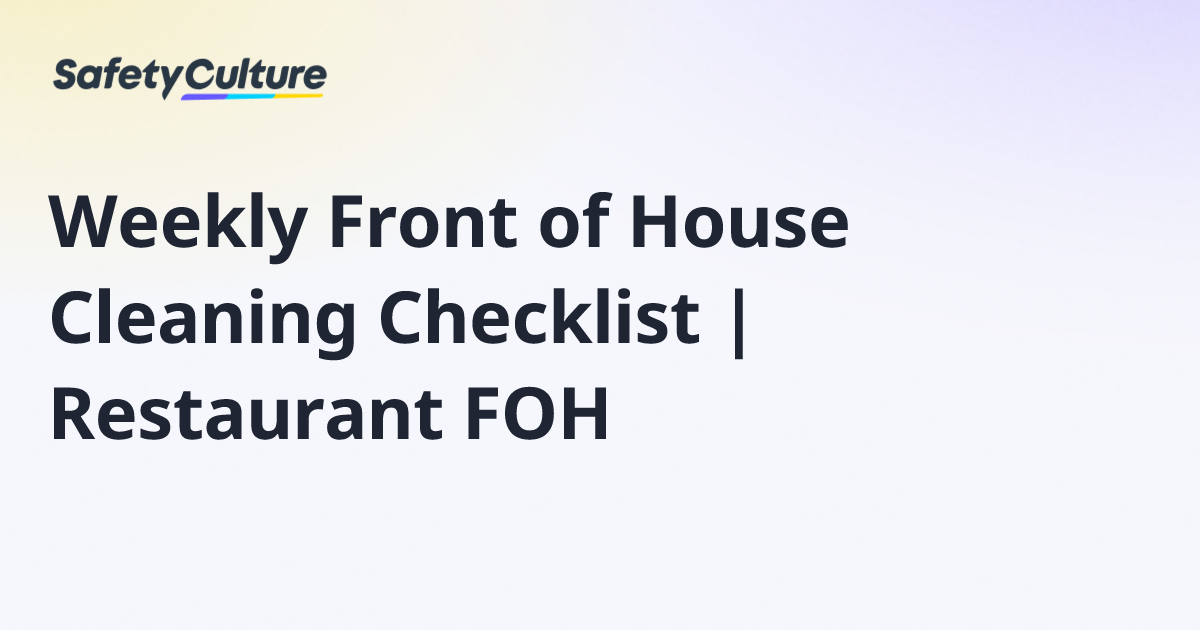 Weekly Front of House Cleaning Checklist | Restaurant FOH | Free Template